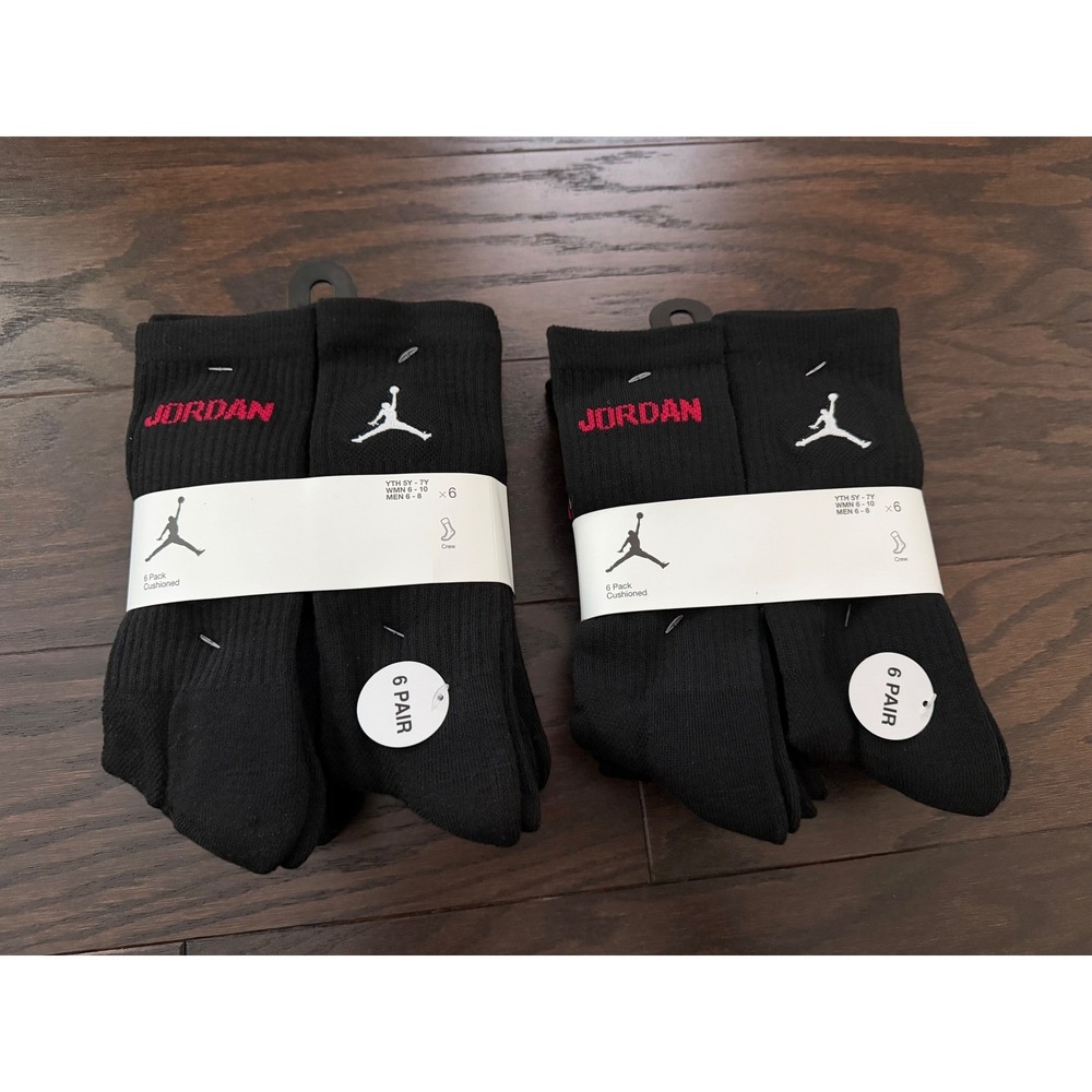 Jordan Crew Socks 12 Pair Black Red White Jumpman Athletic BJ0343-023 Size M9-11